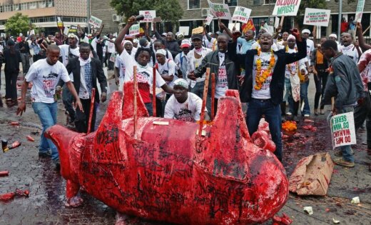 Kenijā deputātu vietā sit asiņainu cūku