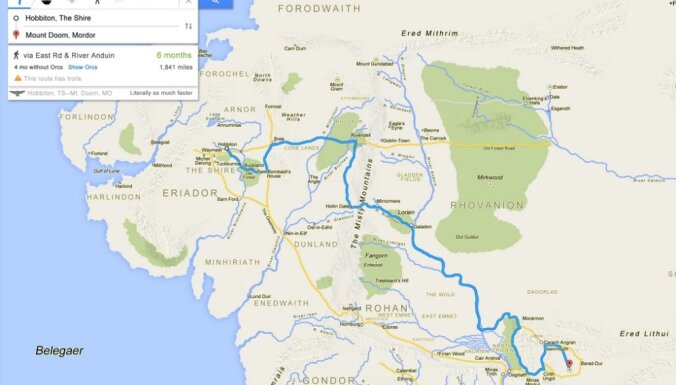 Kā izskatītos Frodo ceļš uz Mordoru 'Google Maps'