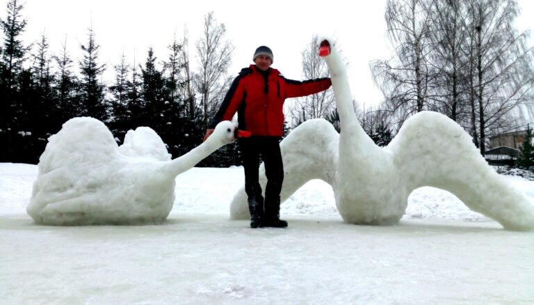 ФОТО. Белые лебеди: Станислав из Свенте вот уже 20 лет лепит потрясающие фигуры из снега