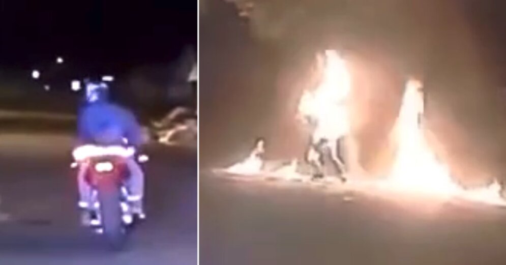 Video: US police accidentally set a runaway motorcyclist on fire