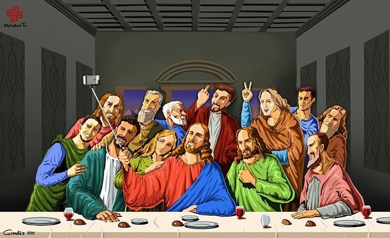 Svētie selfiji: satīriskas karikatūras par reliģisko fanātismu
